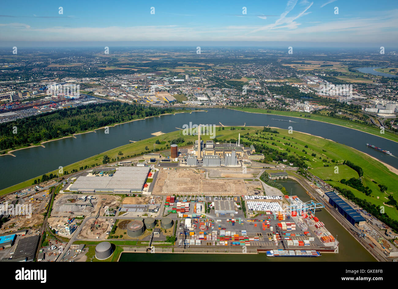 Luftaufnahme, Kraftwerk Kraftwerk Lausward am Rhein, Düsseldorf, Rheinland, Nordrhein-Westfalen, Deutschland Stockfoto