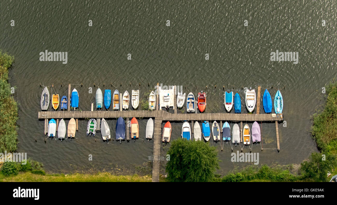 Luftbild, Bootsanleger, Bootsdock auf dem Campingplatz, Segelboote, Krakow See, Mecklenburger Seenplatte, Stockfoto
