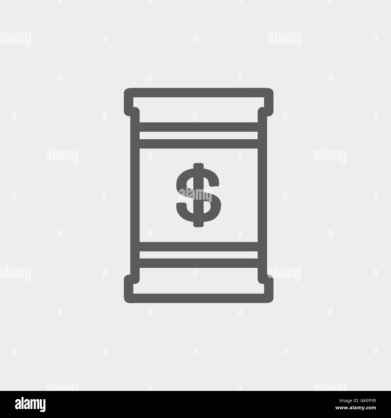 Fass mit Dollar-Symbol dünne Liniensymbol Stock Vektor