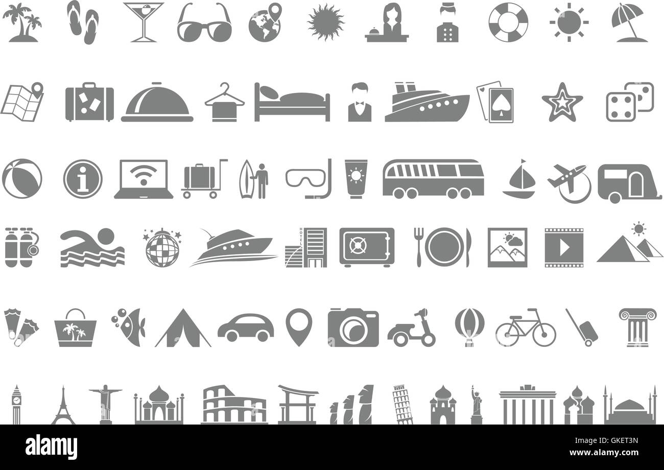 Reisen-flache Icon-set Stock Vektor