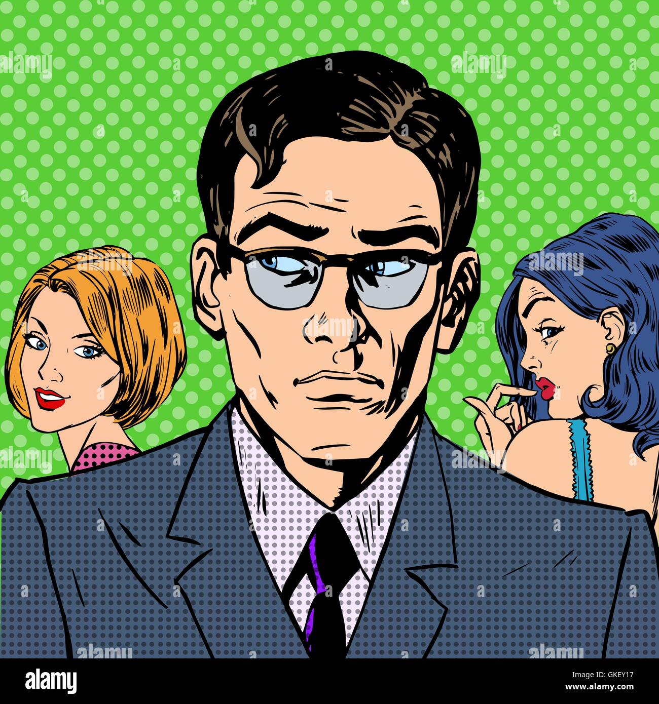 Man wählt zwischen zwei Frauen Beziehungen Liebe Emotion Pop-Art Stock Vektor