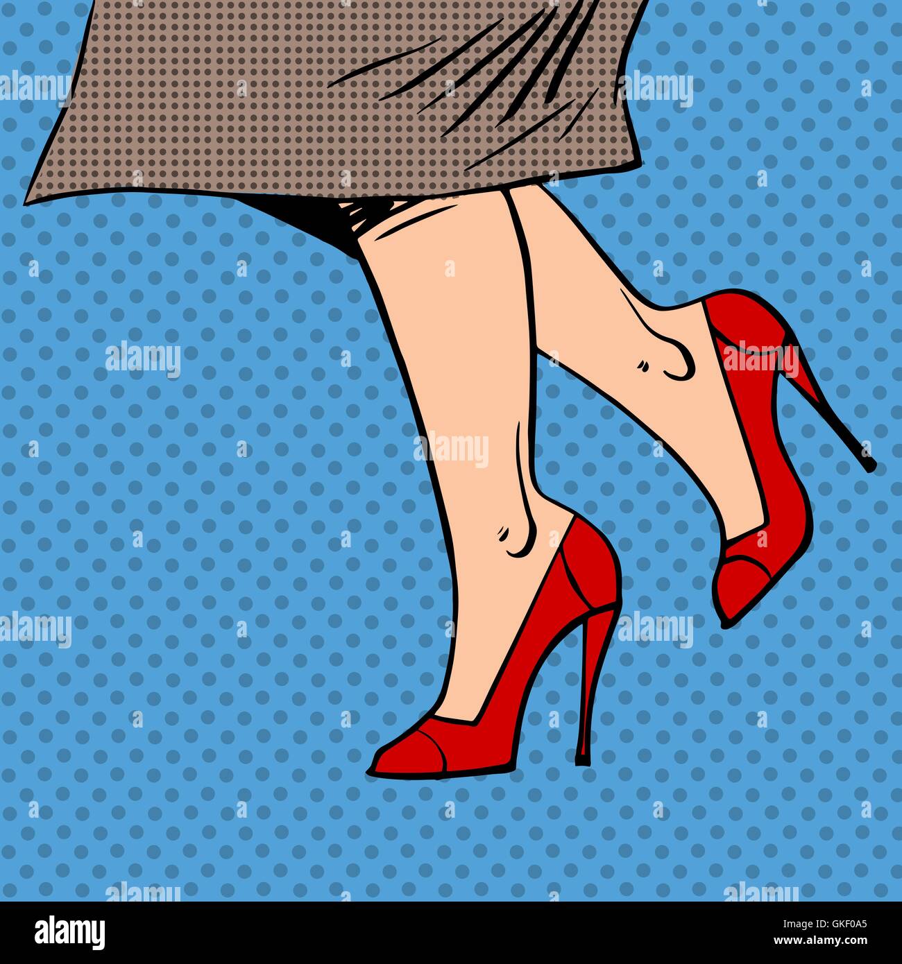 Weibliche Beine in roten Schuhen Frau Mantel goes Pop Art Comic Retro-st Stock Vektor