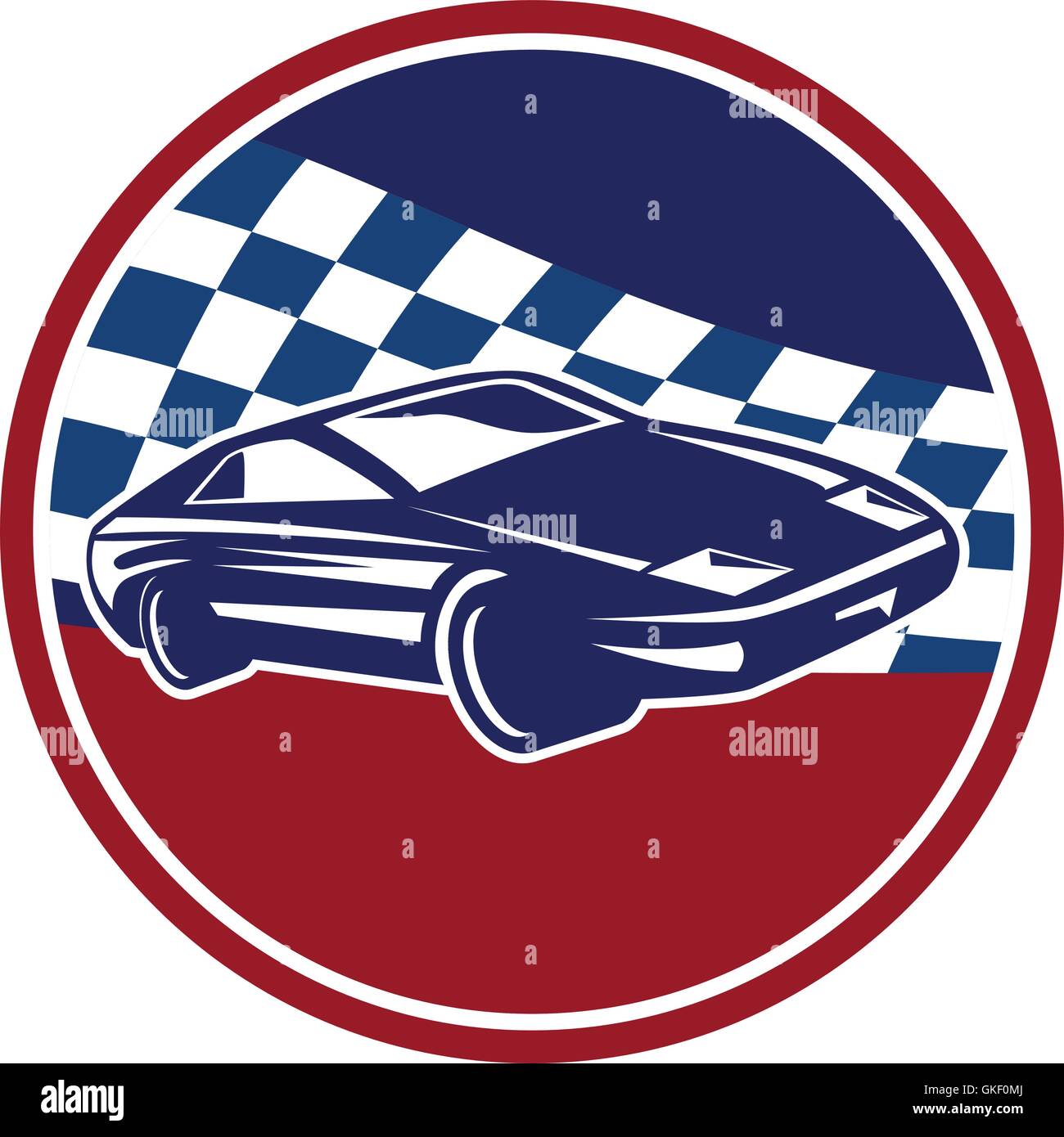 Sportwagenrennen Chequered Flag Kreis Retro Stock Vektor
