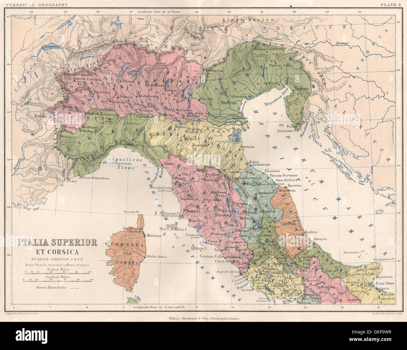 "Italia Superior et Corsica". Alten Norditalien. JOHNSTON, 1855 alte Karte Stockfoto