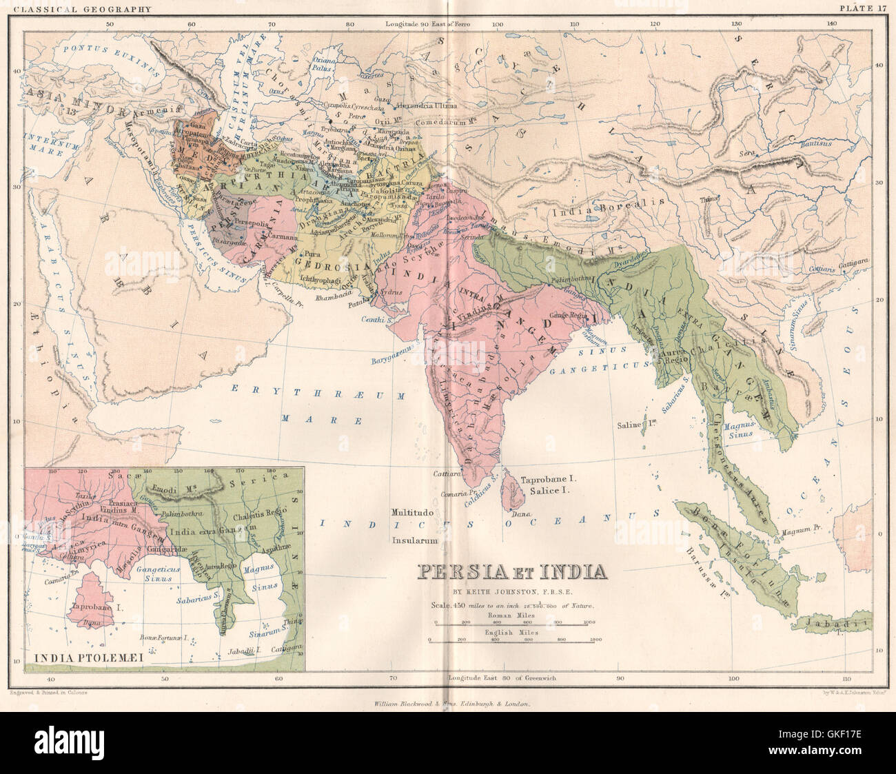Alte "Persien et Indien", & nach Ptolemäus. Indochina. JOHNSTON, 1855-Karte Stockfoto
