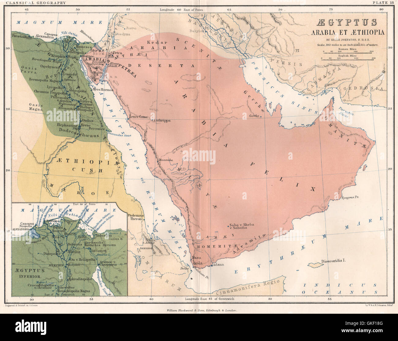 "Aigyptos Arabien et entspechenden". Altem Arabien & Äthiopien. JOHNSTON, 1855-Karte Stockfoto