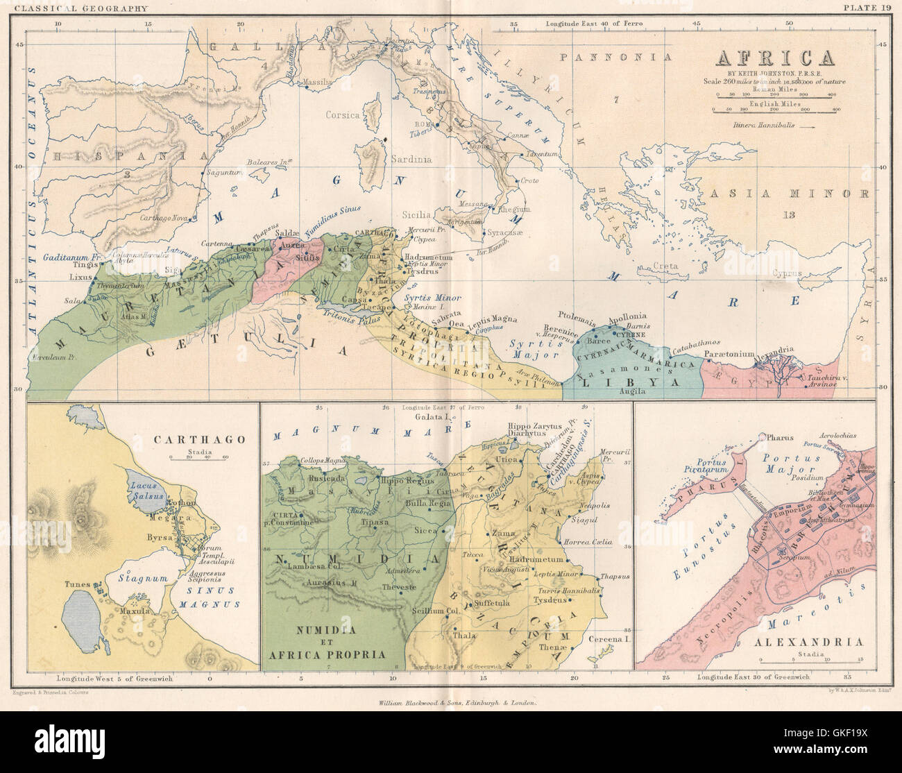 Antike Nordafrika. Carthago. Numidien et Africa Propria. Alexandria, 1855-Karte Stockfoto