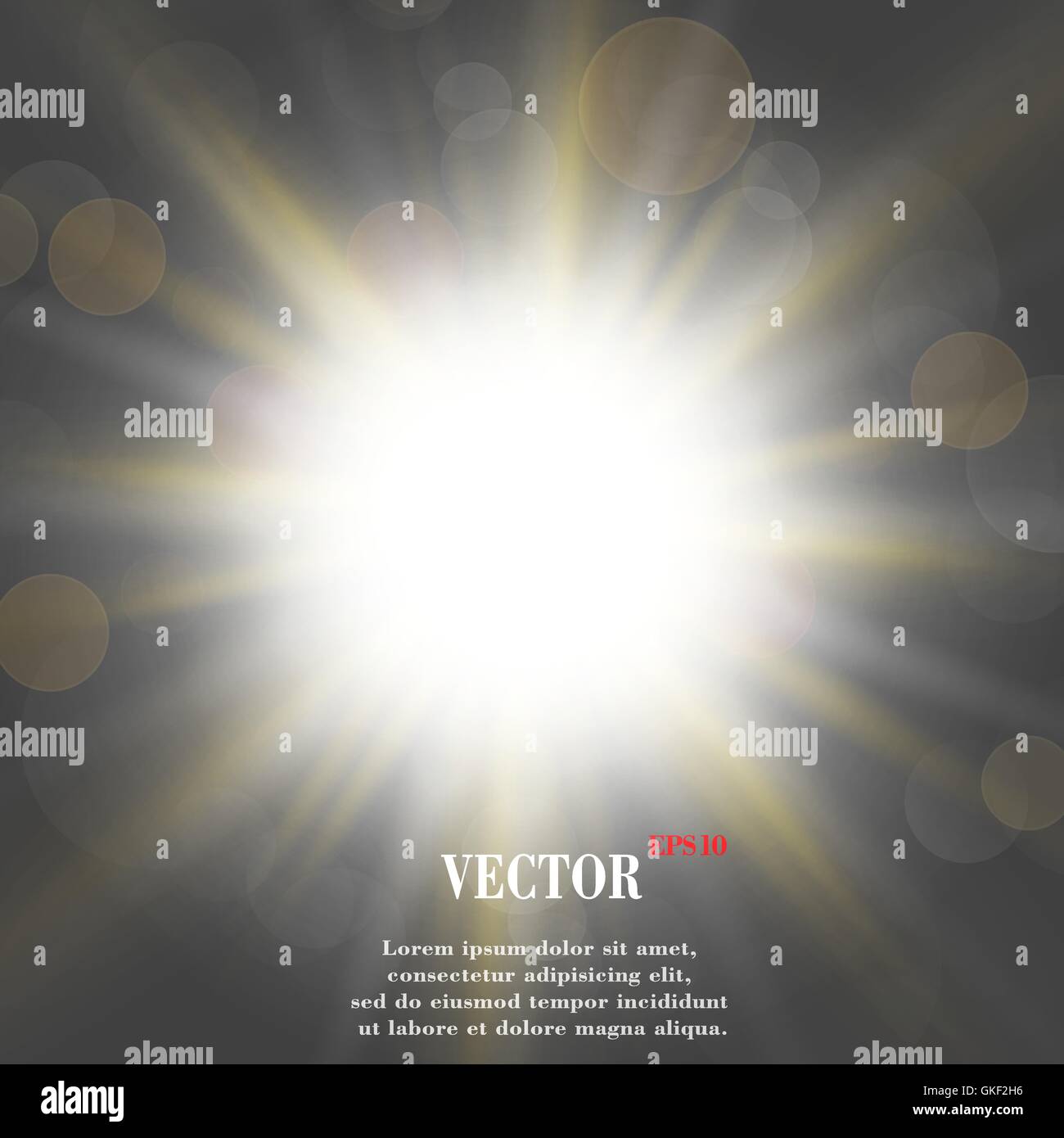 Abstrakte unscharfen Hintergrund mit darüberliegenden halb transparente Kreise, Lichteffekte und Sonne platzen. Stock Vektor