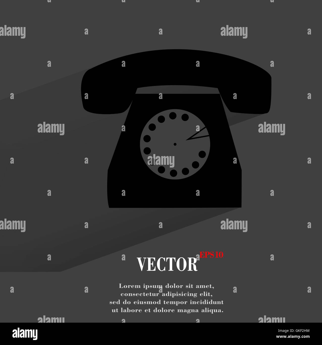 Retro-Telefon. Flache moderne Web-Taste mit langen Schatten und Platz für Ihren text Stock Vektor