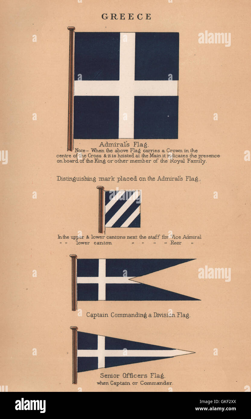 GRIECHENLAND-FLAGS. Vize/Rear Admiral. Division Kapitän. Senior Officer, print 1916 Stockfoto