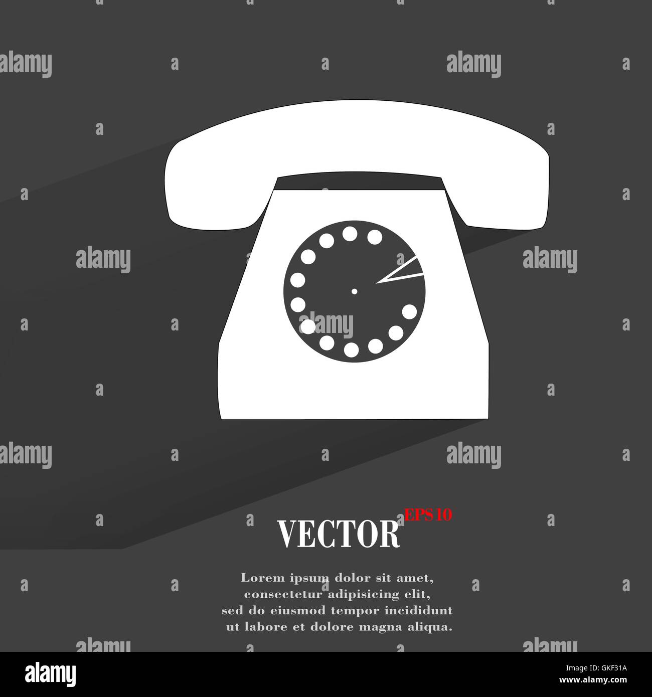 Retro-Telefon. Flache moderne Web-Taste mit langen Schatten und Platz für Ihren text Stock Vektor