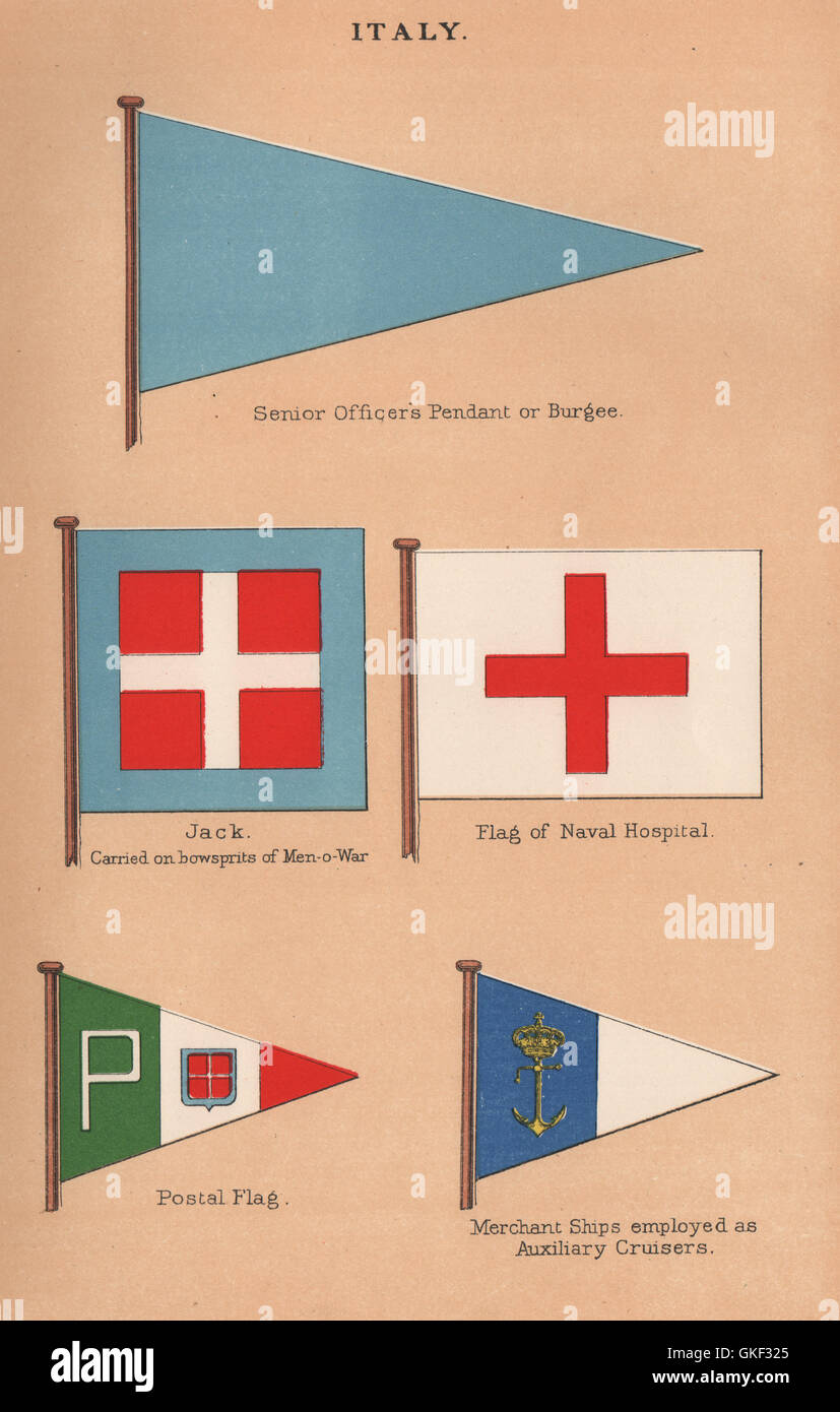 ITALIEN-FAHNEN. Leitender Offizier Anhänger. Jack. Marinelazarett. Postal Flag, 1916 Stockfoto