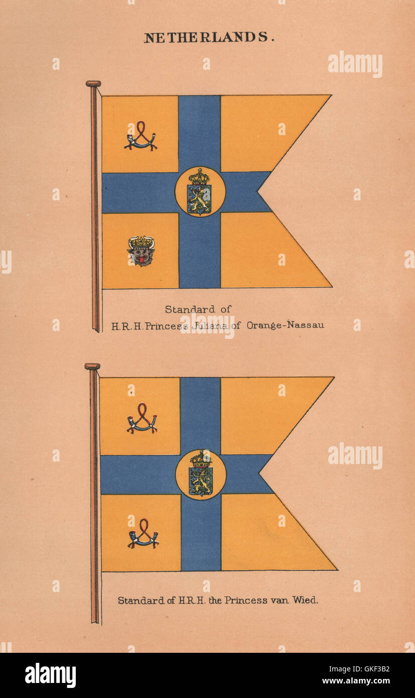 Niederlande Flaggen Ihre Königliche Hoheit Prinzessin Juliana von Oranien-Nassau / van Wied Standards 1916 Stockfoto