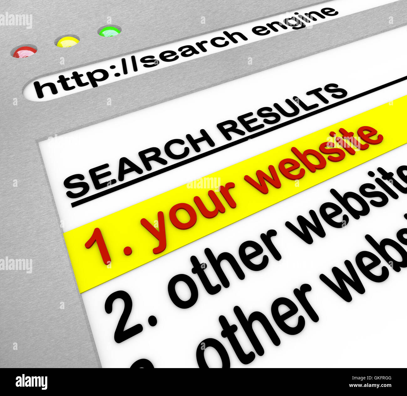 Suchmaschinen-Ergebnisse - Ihre Website Nummer eins Stockfoto