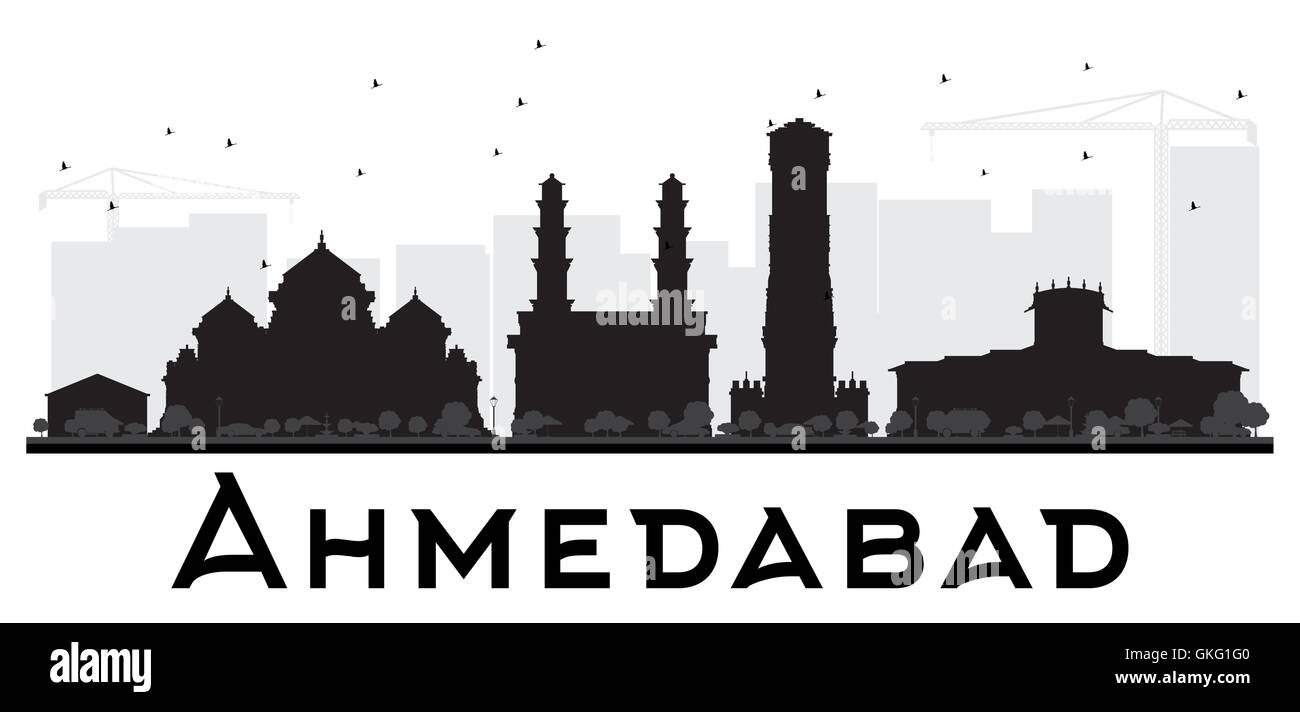 Ahmedabad Stadtsilhouette Skyline schwarz und weiß. Vektor-Illustration. Einfache flache Konzept für Tourismus Präsentation, banner Stock Vektor