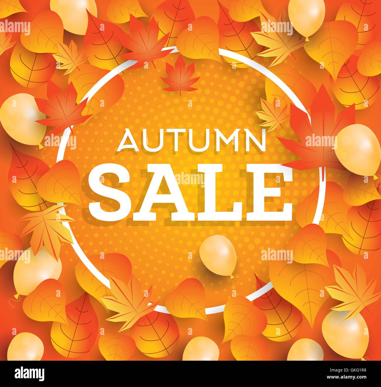 Herbst-Verkauf-Hintergrund mit fallenden Blätter und Luftballons. Vektor-Illustration. Stock Vektor