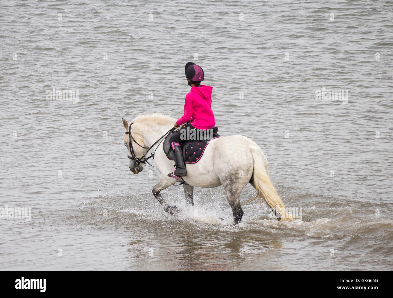 Reiten auf Saltburn Strand. Saltburn am Meer, North Yorkshire, England. Großbritannien Stockfoto