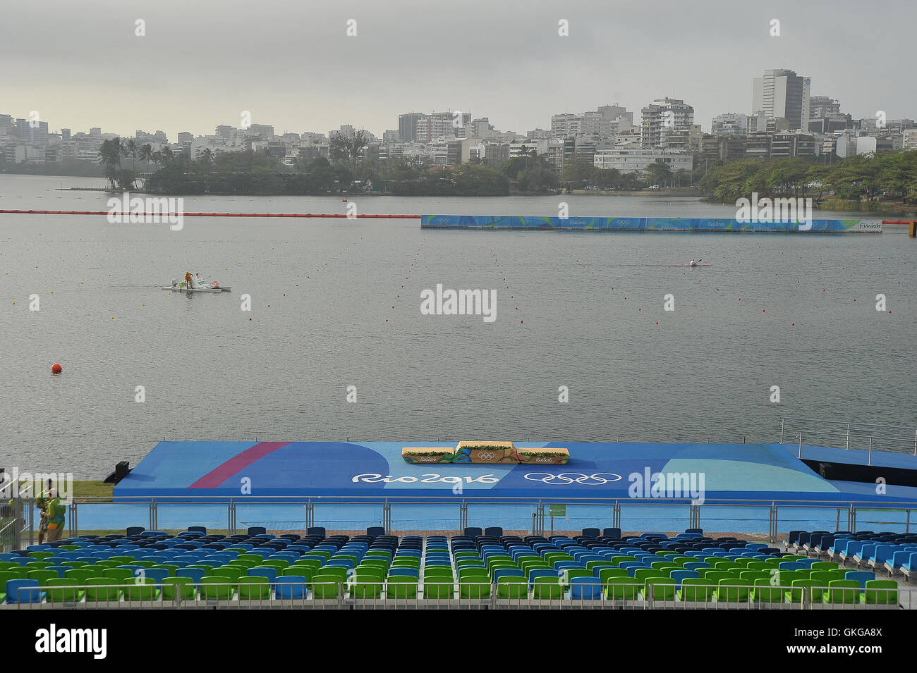 Rio De Janeiro. Brazilien. 20. August 2016. Das Podium ist eingestellt und bereit. Kanu-Sprint. Lagoa Stadion. Rio De Janeiro. Brazilien. 20.08.2016. Bildnachweis: Sport In Bilder/Alamy Live-Nachrichten Stockfoto