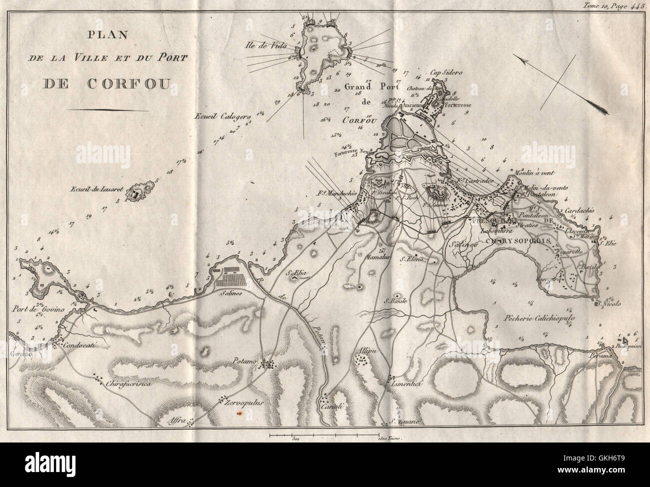 Korfu-Stadt & Port. Belagerung von Korfu 1798-99. Griechenland, 1818 Antike Landkarte Stockfoto