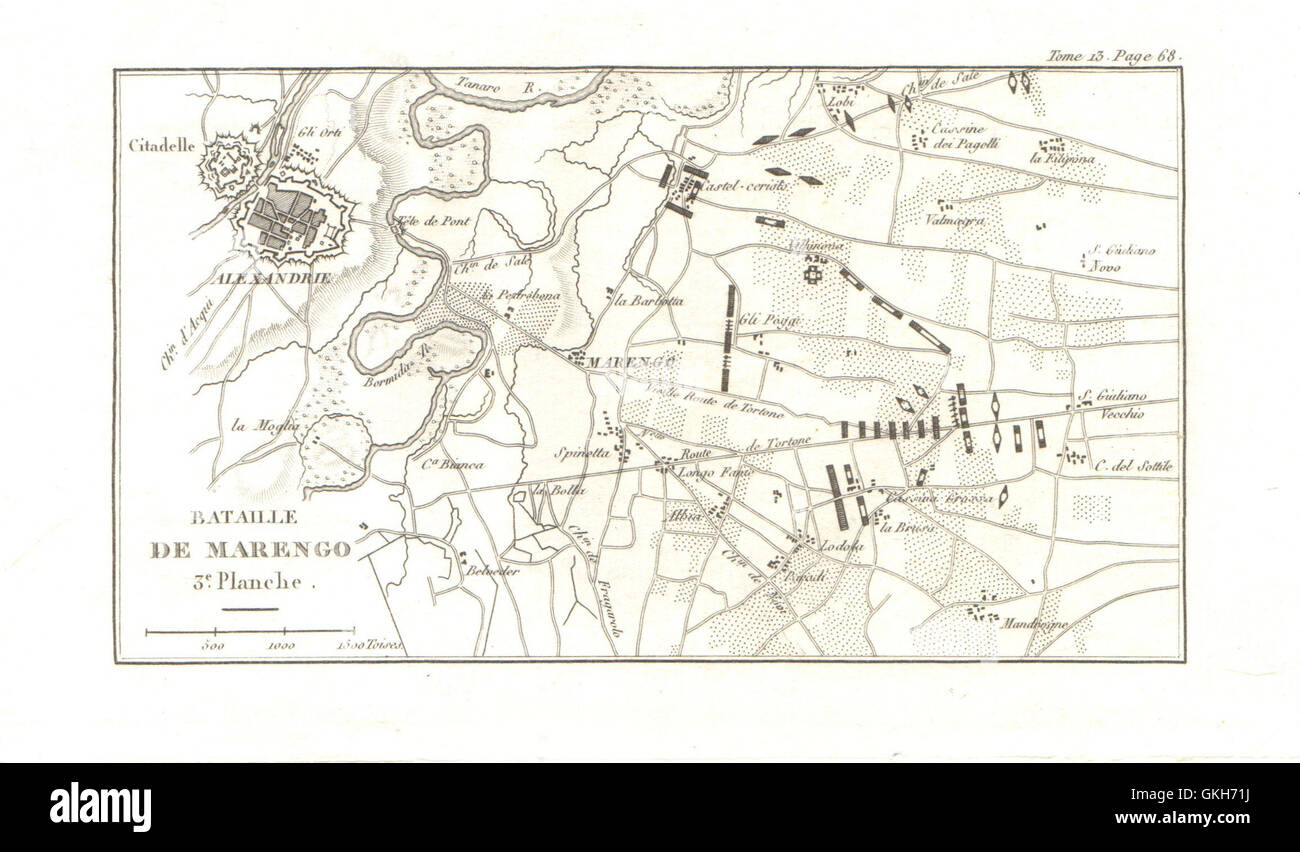 Schlacht von Marengo 1800. Platte 3. Alessandria. Italien, 1819 Antike Landkarte Stockfoto