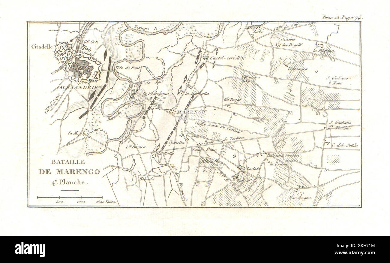 Schlacht von Marengo 1800. Platte 4. Alessandria. Italien, 1819 Antike Landkarte Stockfoto