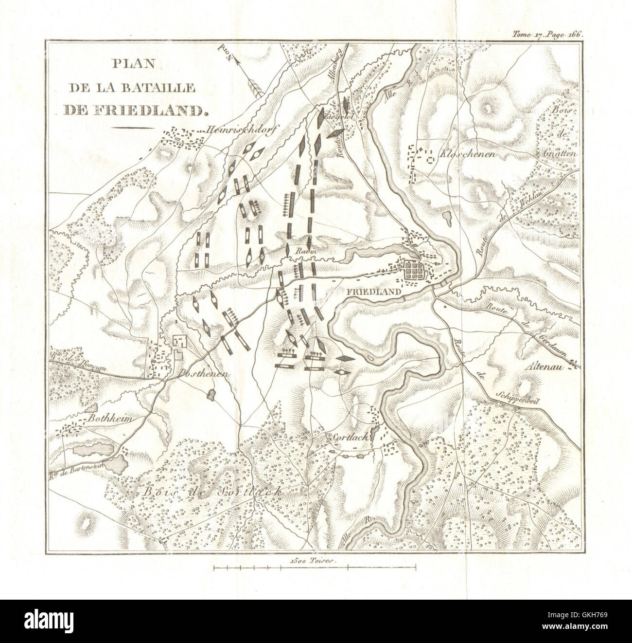 Schlacht von Friedland/Pravdinsk 1807. Ostpreußen. Vierten Koalitionskrieg, 1820-Karte Stockfoto