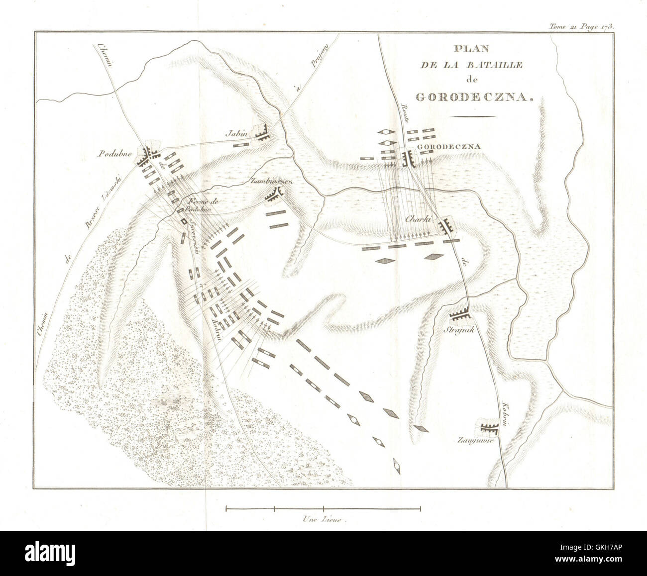 Schlacht von Gorodeczna Haradziečna. Poddubno. Belarus, 1820 Antike Landkarte Stockfoto