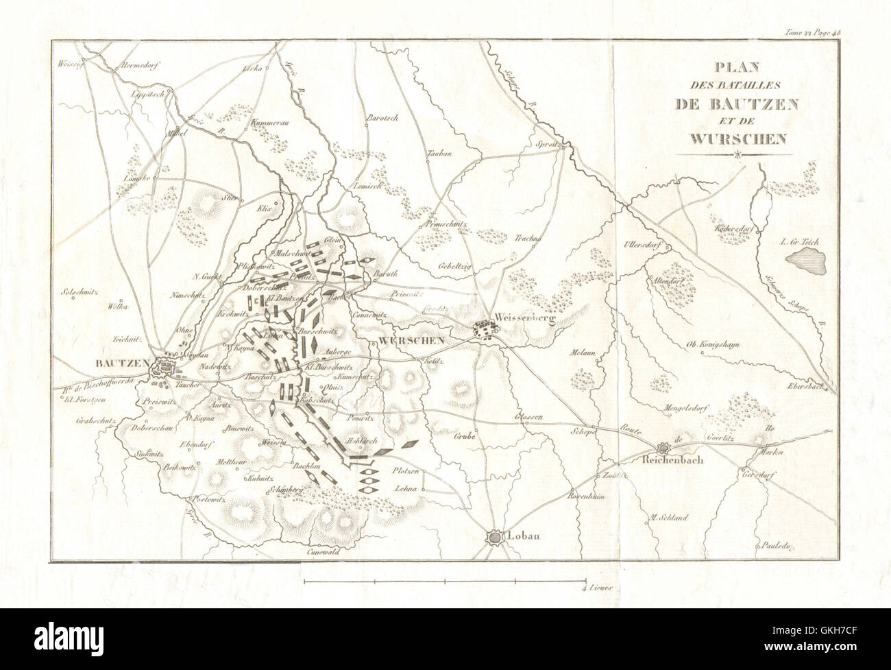 Schlacht von Bautzen und Wurschen 1813. Sachsen, 1820 Antike Landkarte Stockfoto