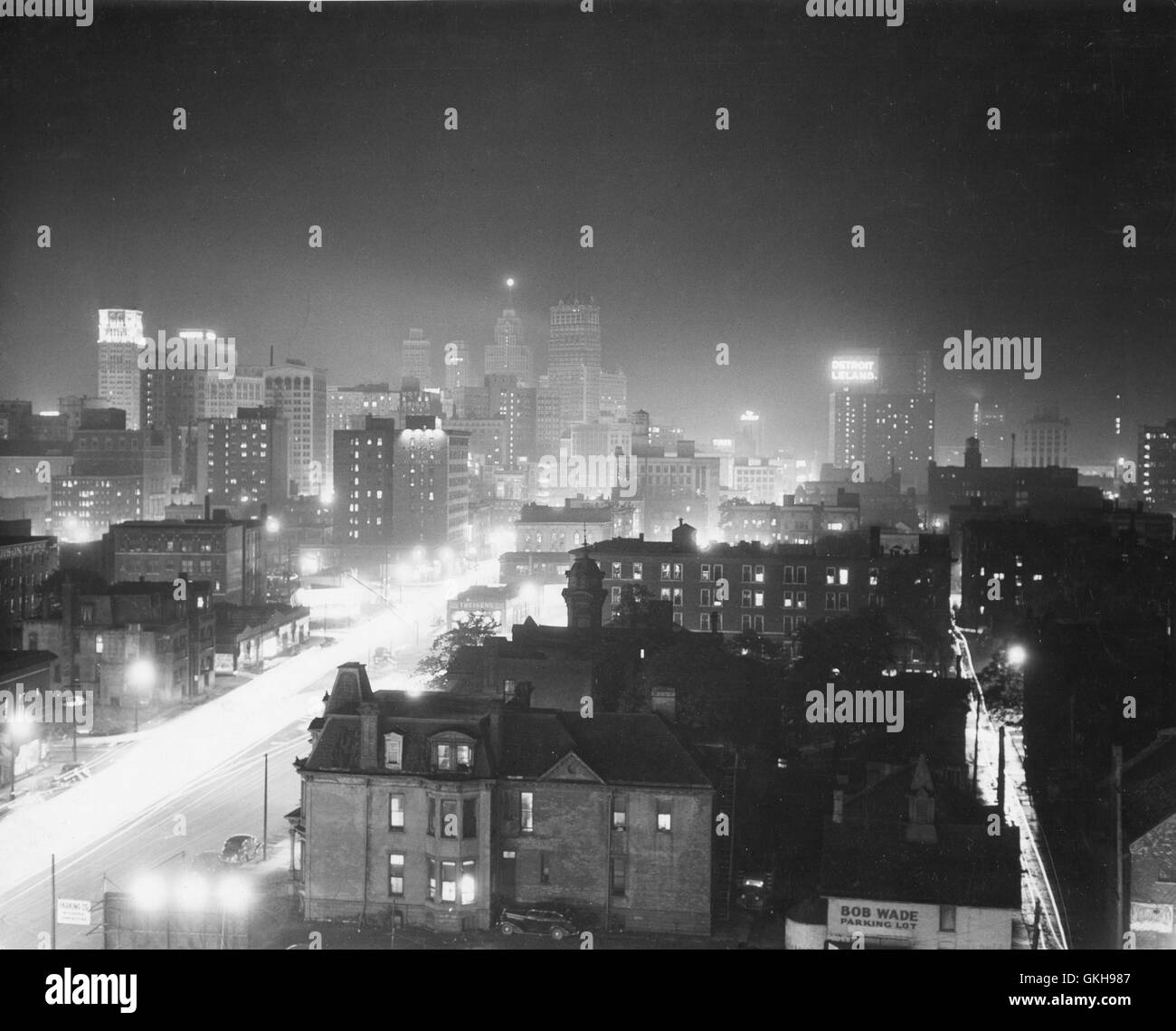 Nachtansicht von Detroit, MI. Stockfoto