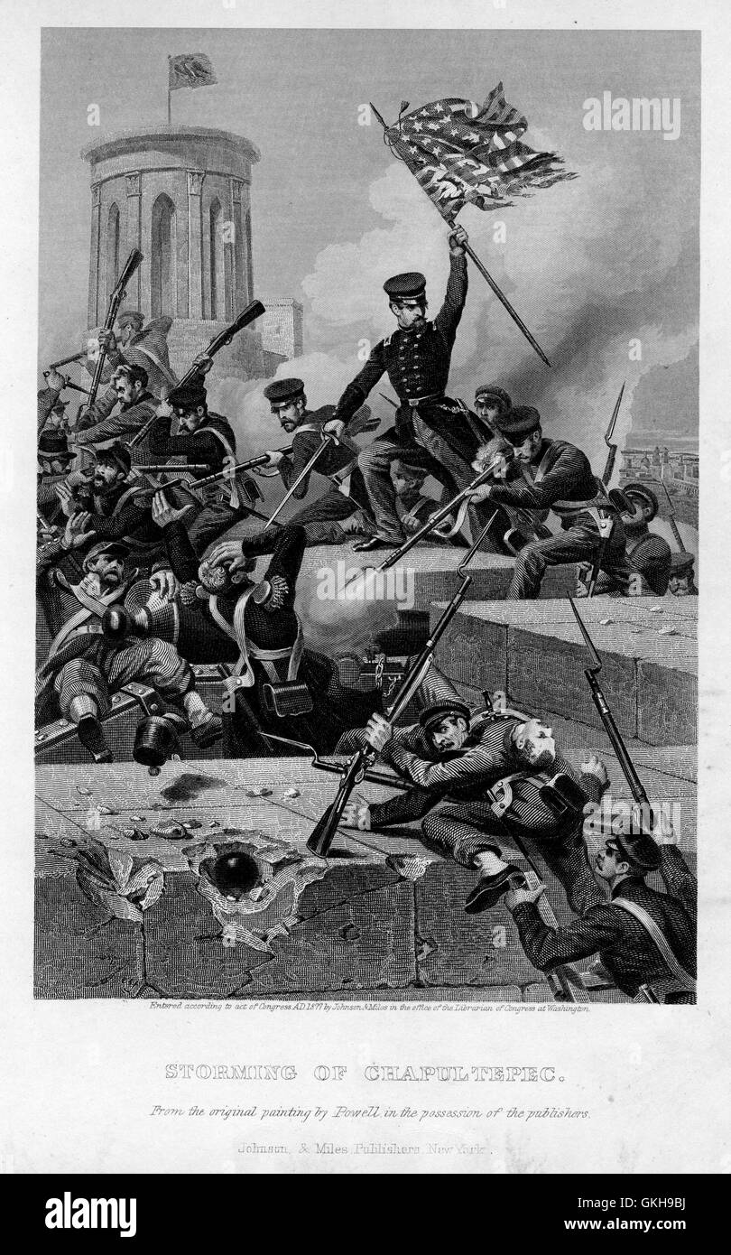 "Erstürmung des Chapultepec," während des Mexikanisch-Amerikanischen Krieges (September 1847). Stahlstich von Felix O. C. Darley von Benson Lossing "unser Land". Stockfoto