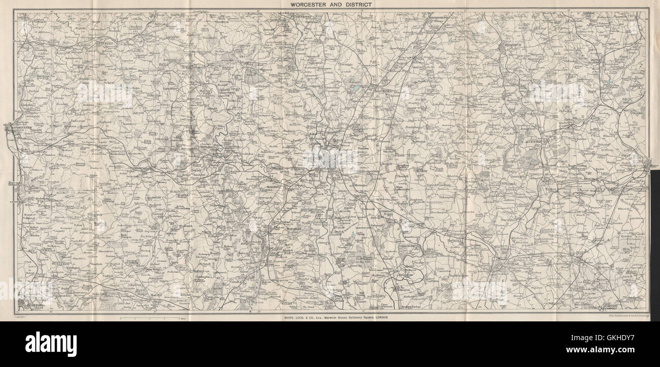 WORCESTER-Bereich. Malvern Hills. Leominster Hereford Evesham Droitwich, 1928 Karte Stockfoto