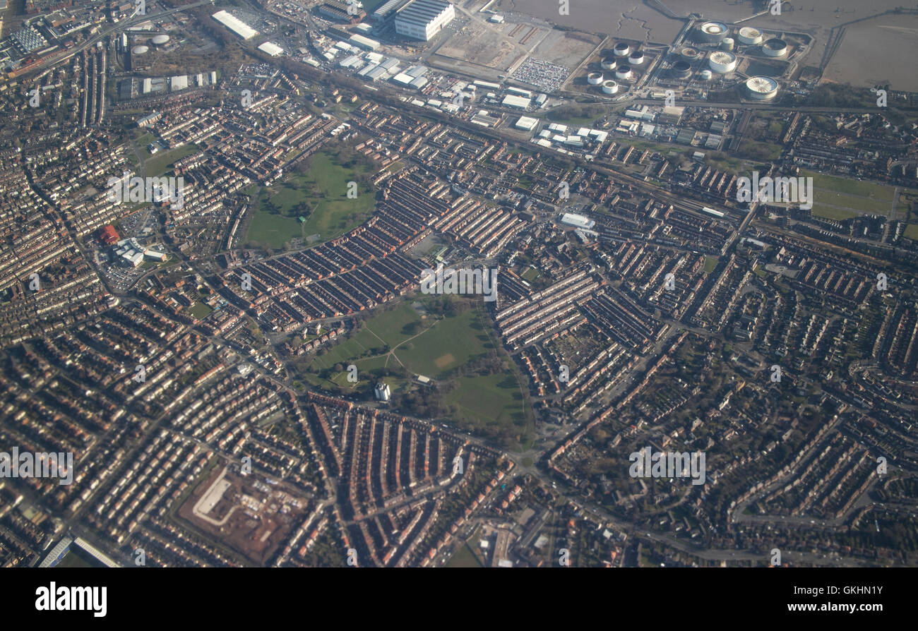 Luftaufnahme von Birkenhead und Street-layout Stockfoto