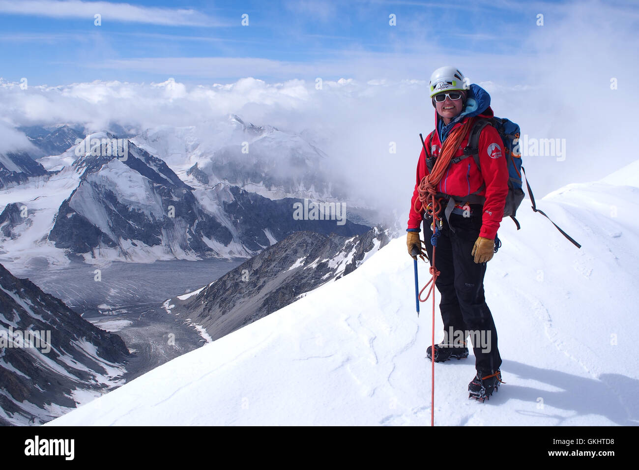 Bergsteiger am Mount khuiten, Mongolei Stockfoto