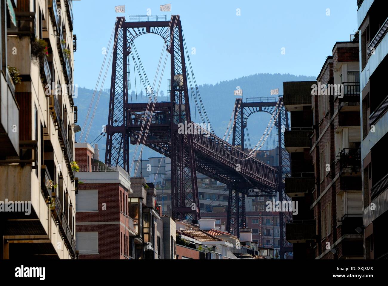 Eine der ältesten Hängebrücken der Welt. Die Suspension Bridge von Portugalete-die Arenen Stockfoto