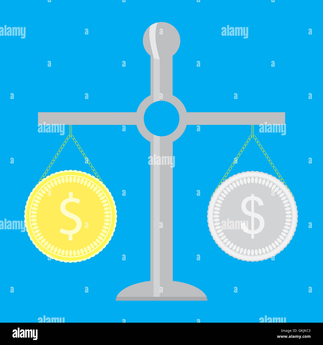 Gold und Silber Münze im Maßstab. Dem Konzept Geld Währung, Reichtum Finanzen, Vektor-illustration Stockfoto