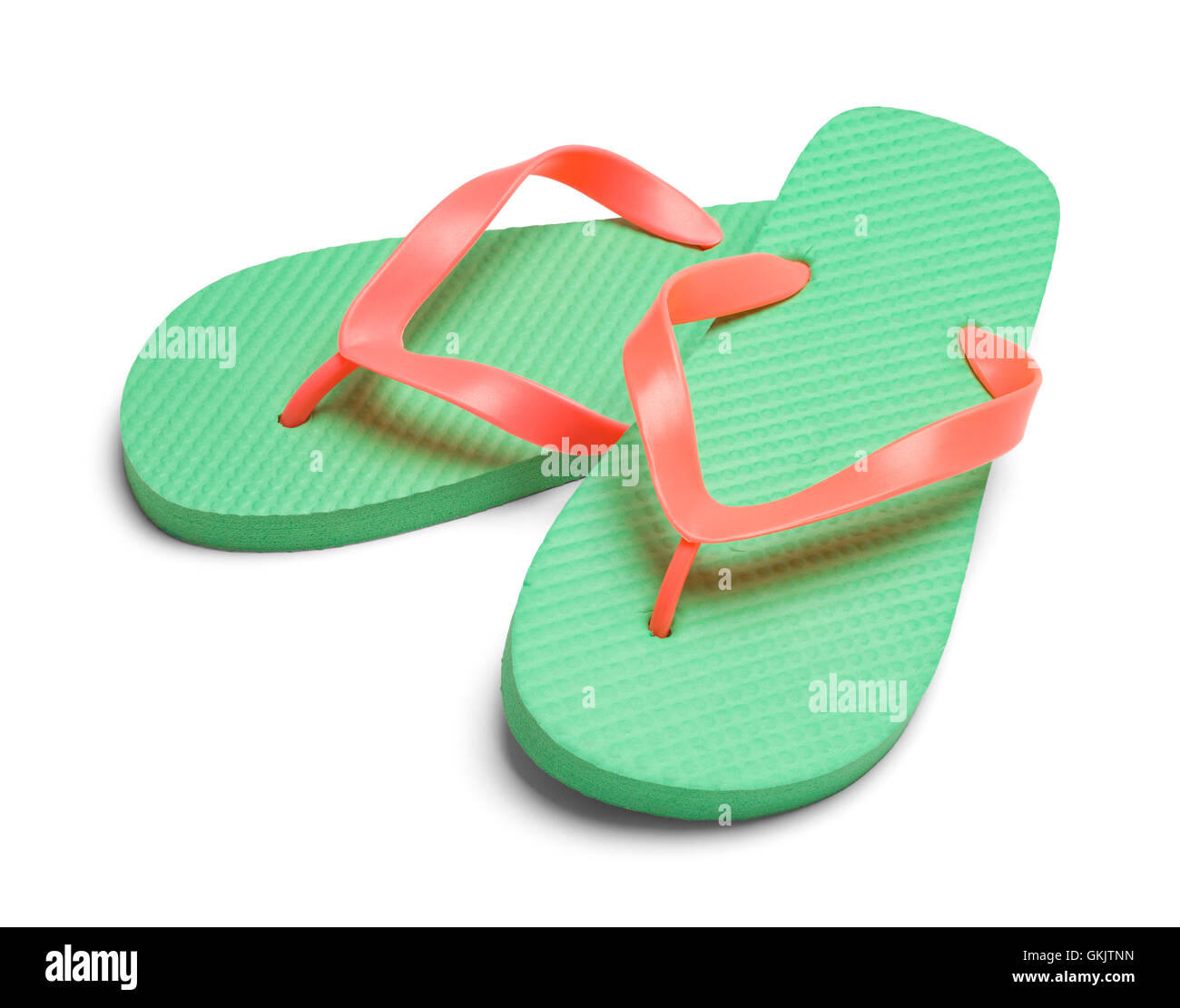 Paar von hellgrün Flip Flops, Isolated on White Background. Stockfoto