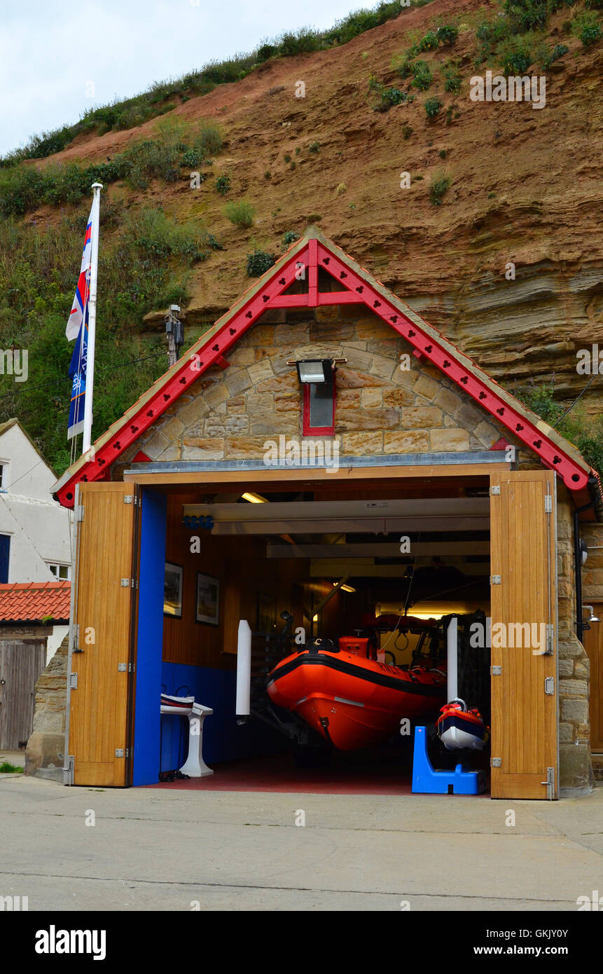 Die RNLI B Klasse Rettungsboot stationiert Staithes, North Yorkshire, England, UK Stockfoto