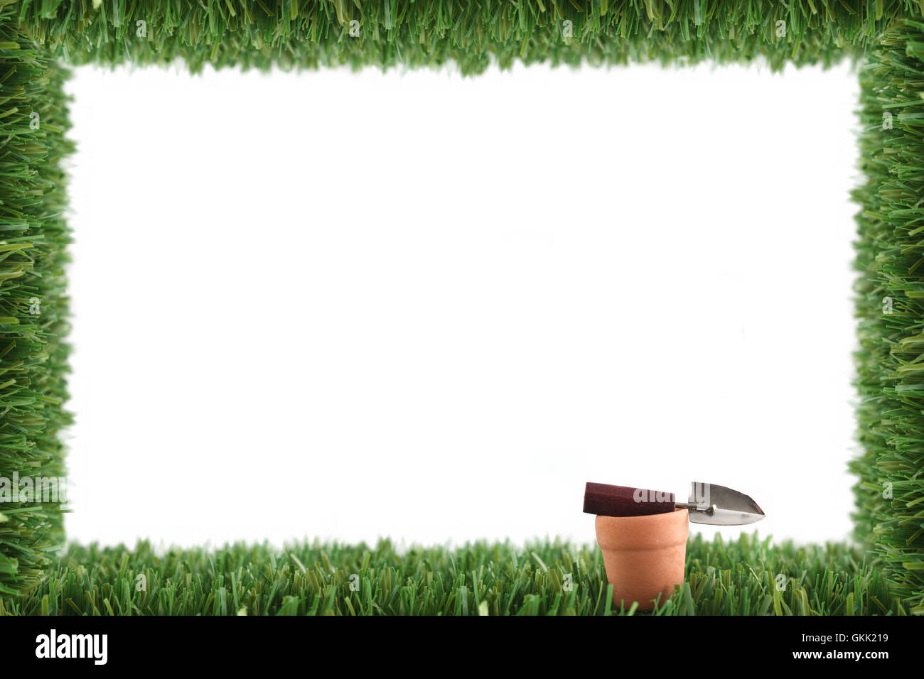 Gartengras Rahmen und Topf Stockfoto