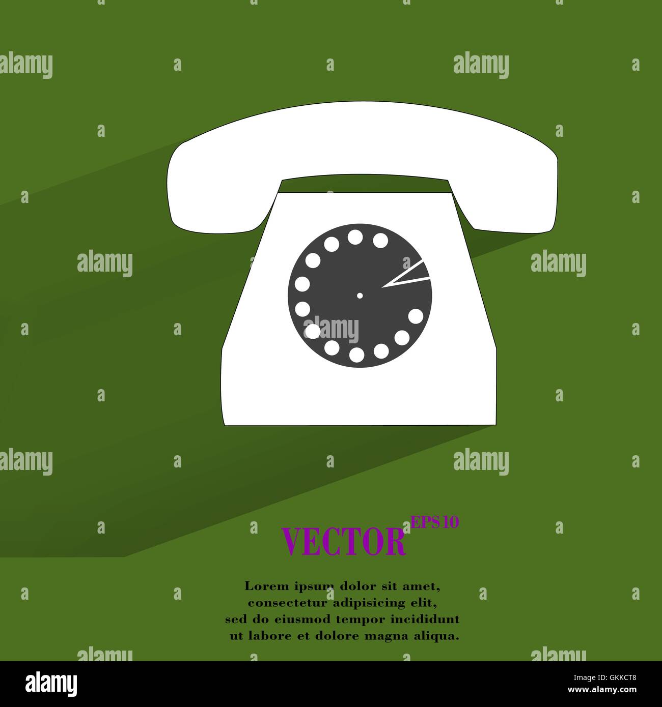 Retro-Telefon. Flache moderne Web-Taste mit langen Schatten und Platz für Ihren text Stock Vektor