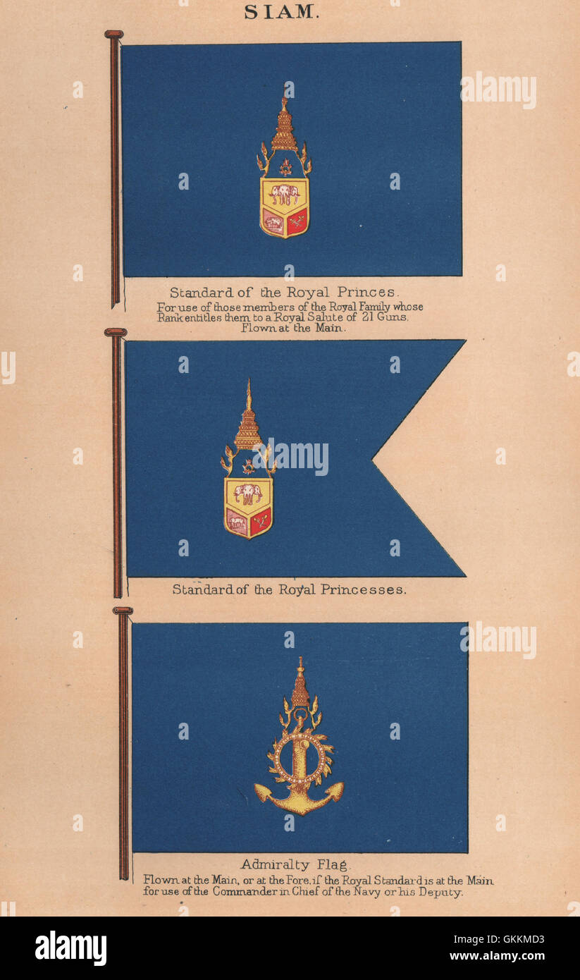 SIAM-FLAGS. Standard der königlichen Prinzen/Prinzessinnen. Admiralität Flagge. Thailand, 1916 Stockfoto