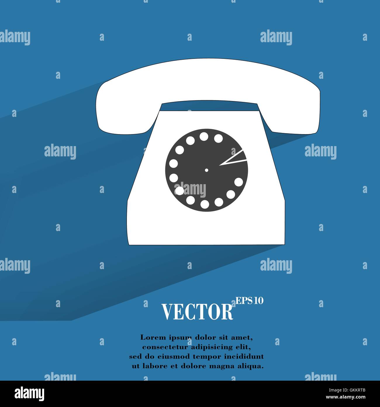 Retro-Telefon. Flache moderne Web-Taste mit langen Schatten und Platz für Ihren text Stock Vektor