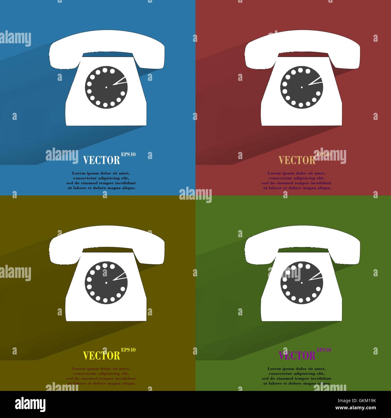Color Set Retro Telefon. Flache moderne Web-Taste mit langen Schatten und Platz für Ihren text Stock Vektor