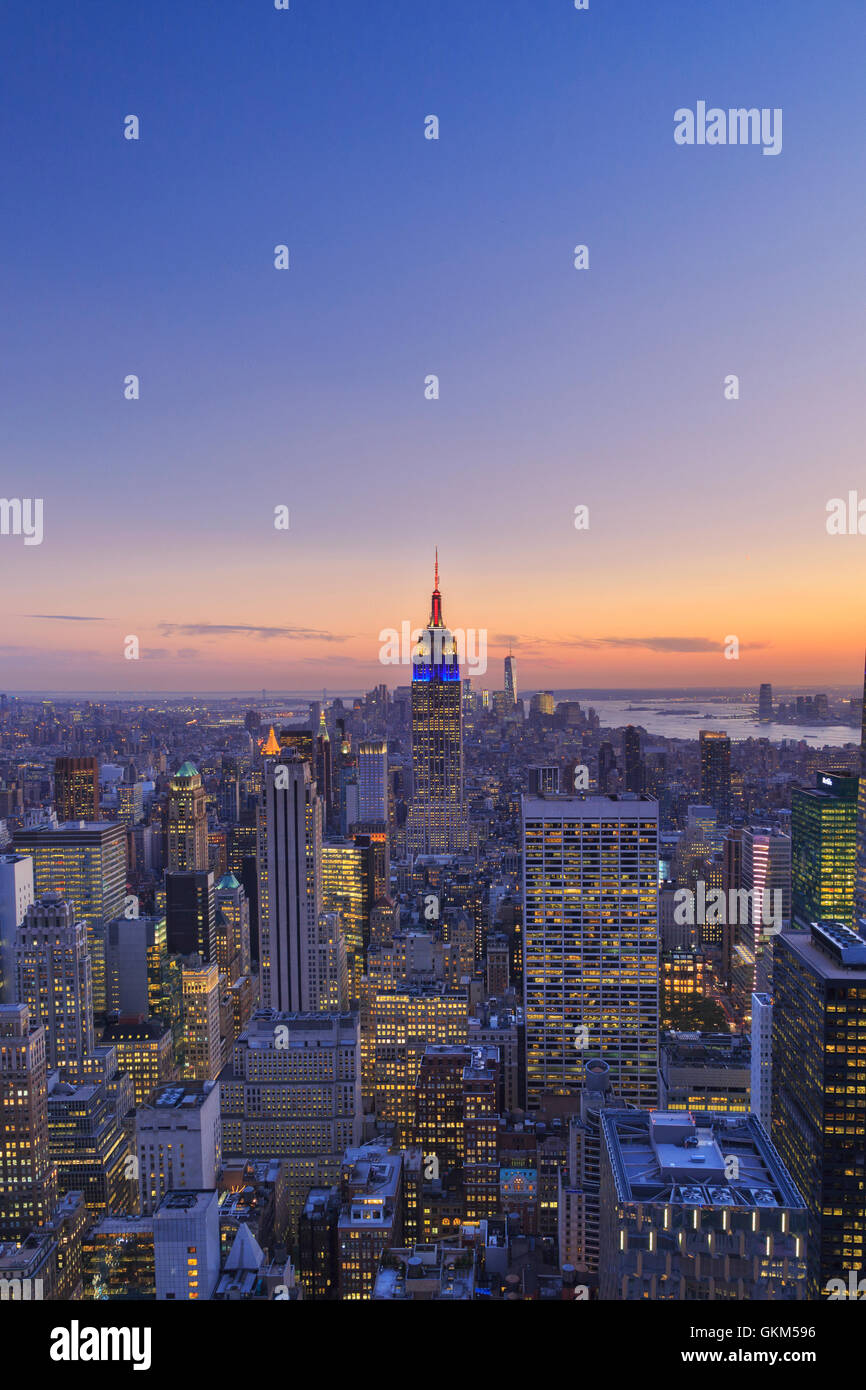 USA, New York, Manhattan, Top Rock Observatory, Midtown Manhattan und Empire State Building Stockfoto