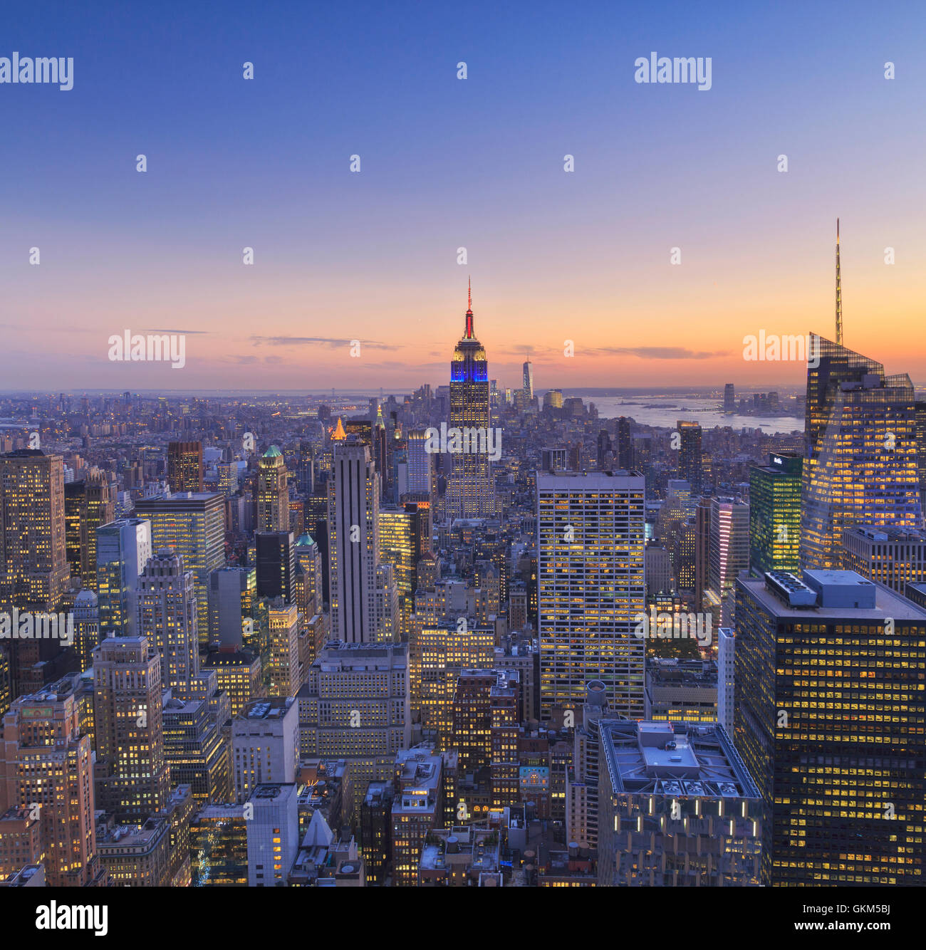 USA, New York, Manhattan, Top Rock Observatory, Midtown Manhattan und Empire State Building Stockfoto