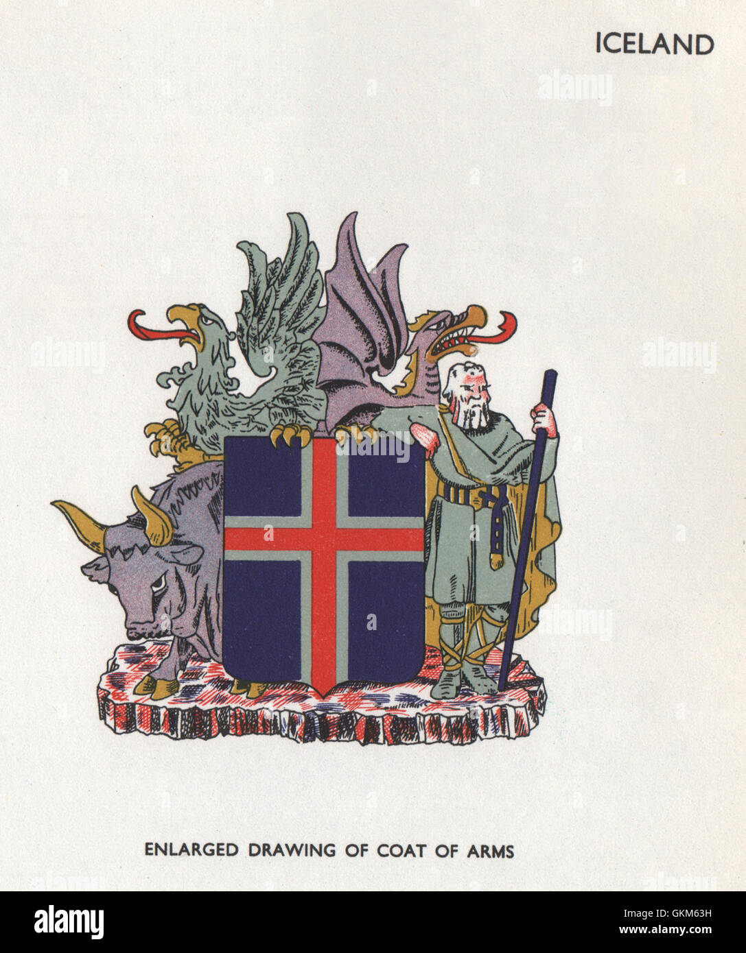 ISLAND-FLAGS. Wappen, Vintage print 1958 Stockfoto
