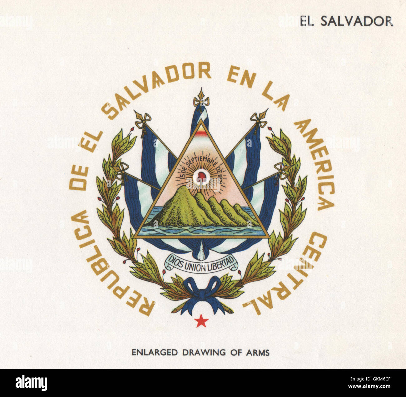 EL SALVADOR-FLAGS. Arme, Jahrgang drucken 1958 Stockfoto