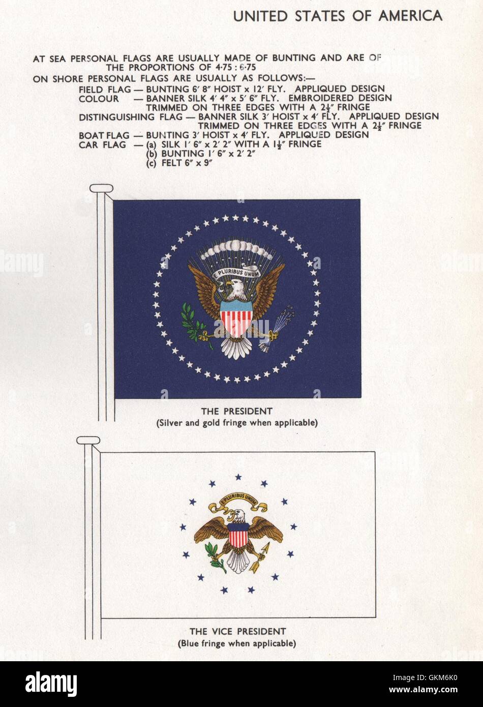 USA-FLAGGEN. Der Präsident. Der Vice President, Vintage print 1958 Stockfoto