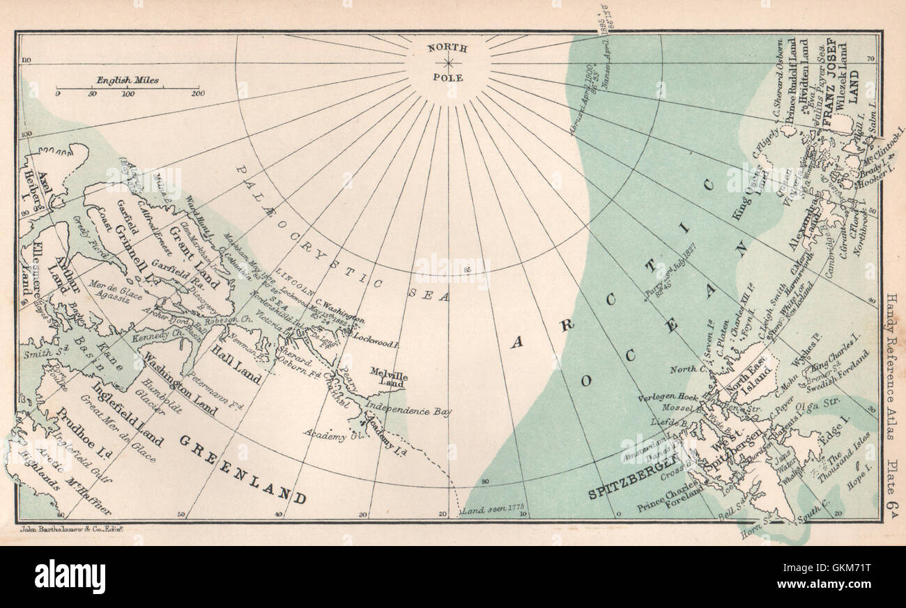 Grönland, Spitzbergen & Franz-Josef-Land. Arktischen Ozean. Bartholomäus, 1904-Karte Stockfoto