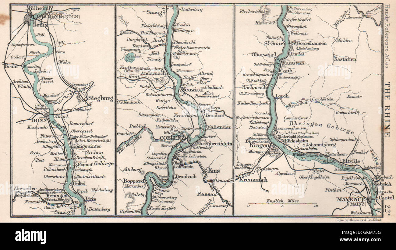 Der Rhein Koln Bonn Coblenz Mainz Deutschland Bartholomaus 1904 Karte Stockfotografie Alamy
