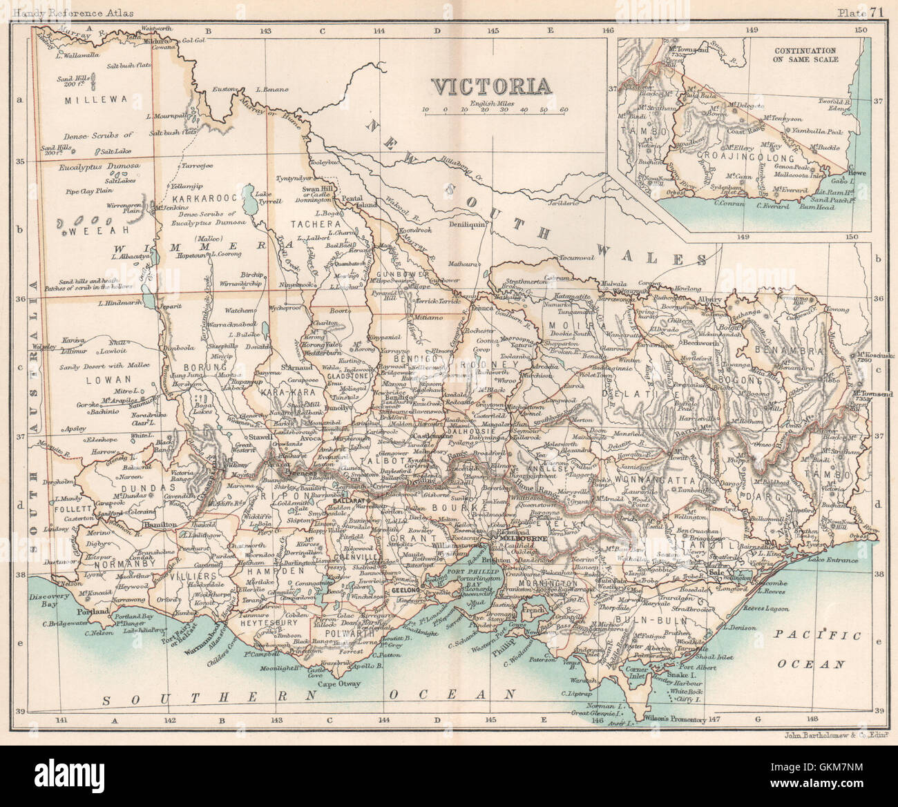 Victoria Stand Karte. Australien. BARTHOLOMÄUS, 1904 Stockfoto